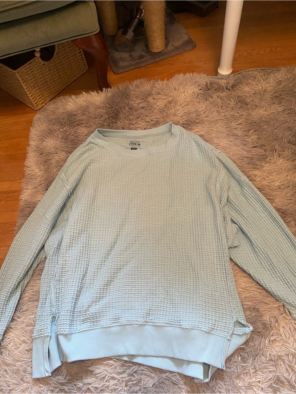 American Eagle Outfitters Pale Blue Waffle Knit Long Sleeve